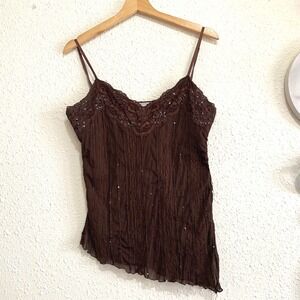 Vintage studio 1940 Brown Lace Sequin Camisole Tank Top Women M whimsigoth Witch